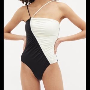 ISA BOULDER Asymmetric black and white one piece swimsuit